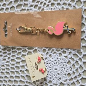 PINK FLAMINGO EARRINGS & KEYCHAIN SET